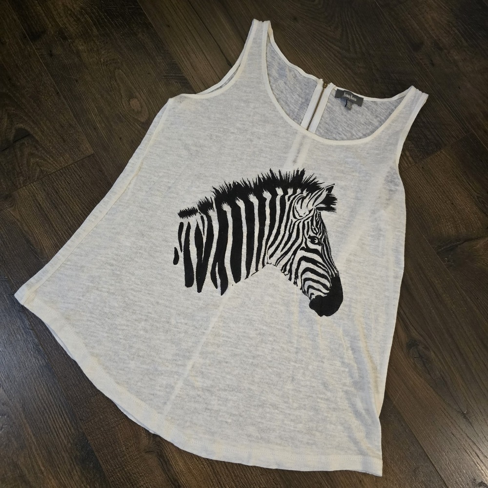 Neiman Marcus Linen Blend Zebra‎ Print Tank Top Gray Black Size L Back Zip